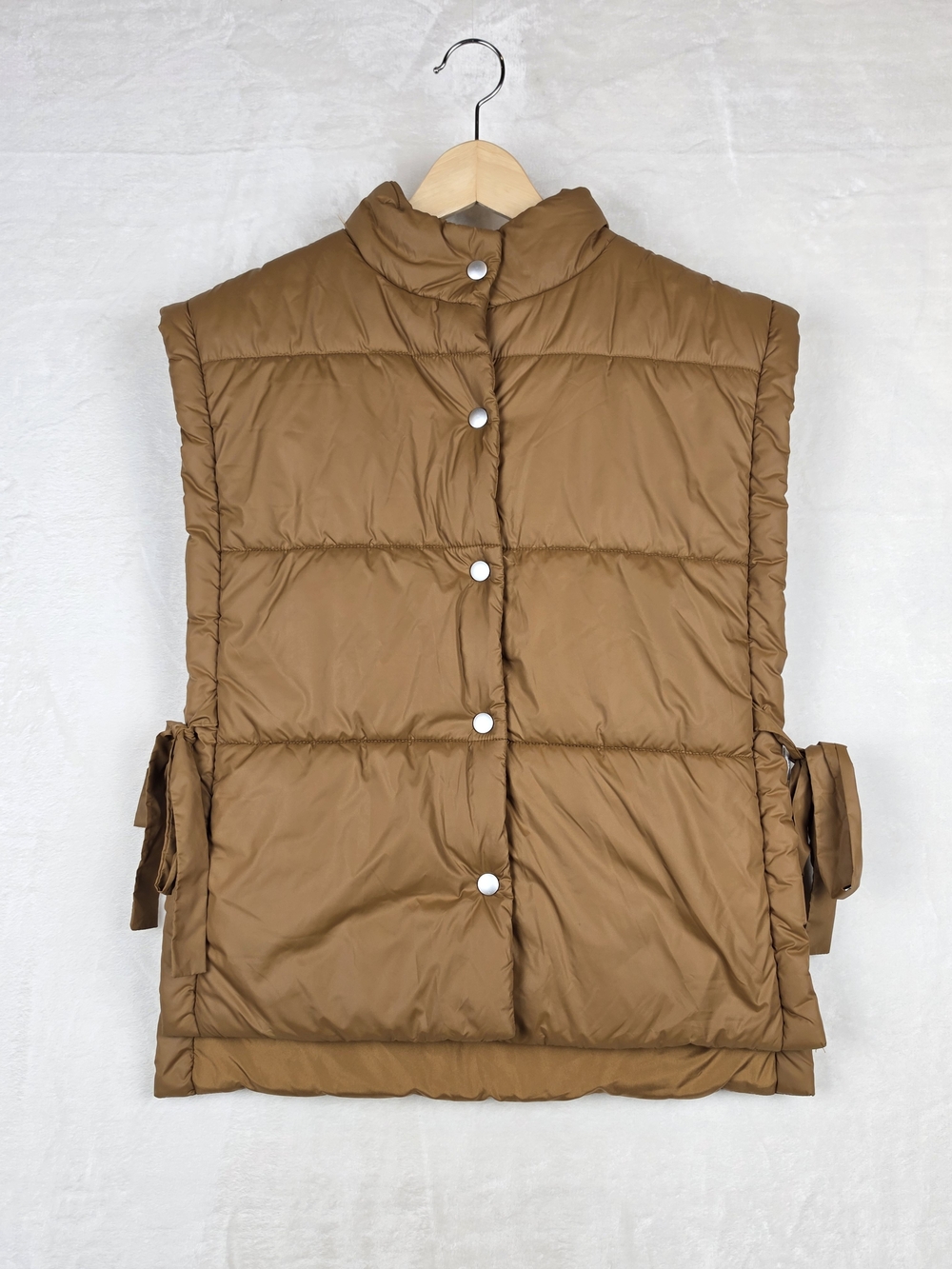 Pilcro Anthropologie Quilted Puffer Vest Womens One Size Camel Side Tie